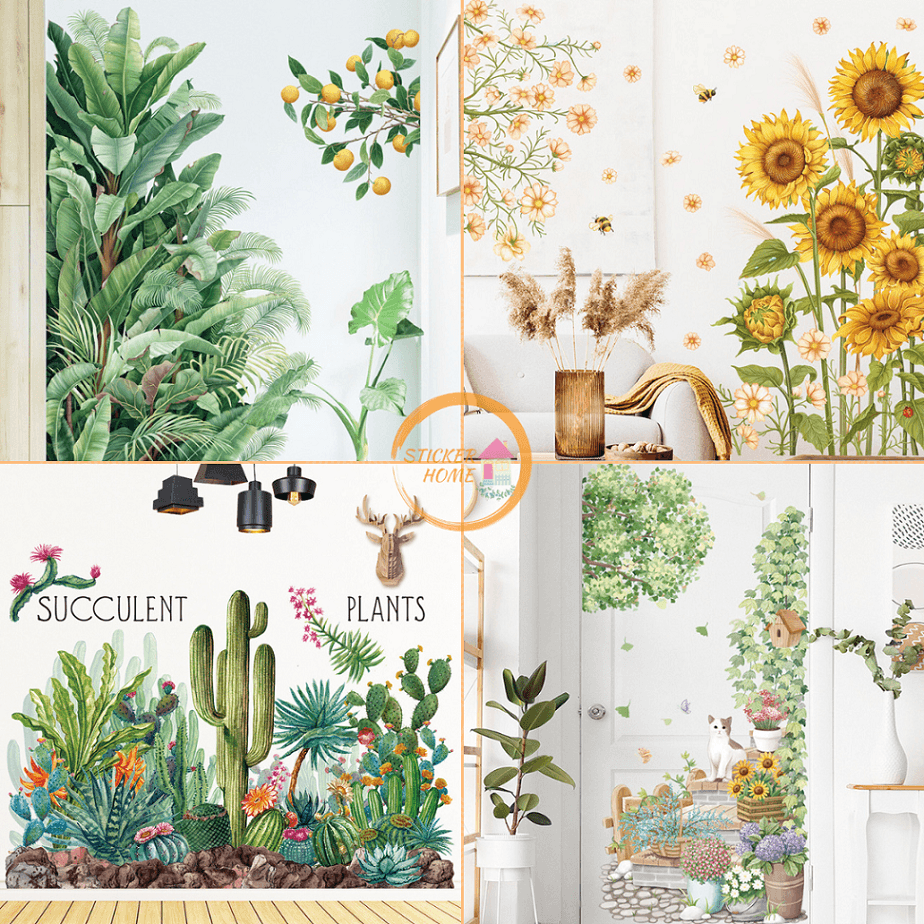 4 สติ๊กเกอร์ดอกไม้ สติ๊กเกอร์ใบไม้ สติ๊กเกอร์ติดผนัง ตกแต่ง