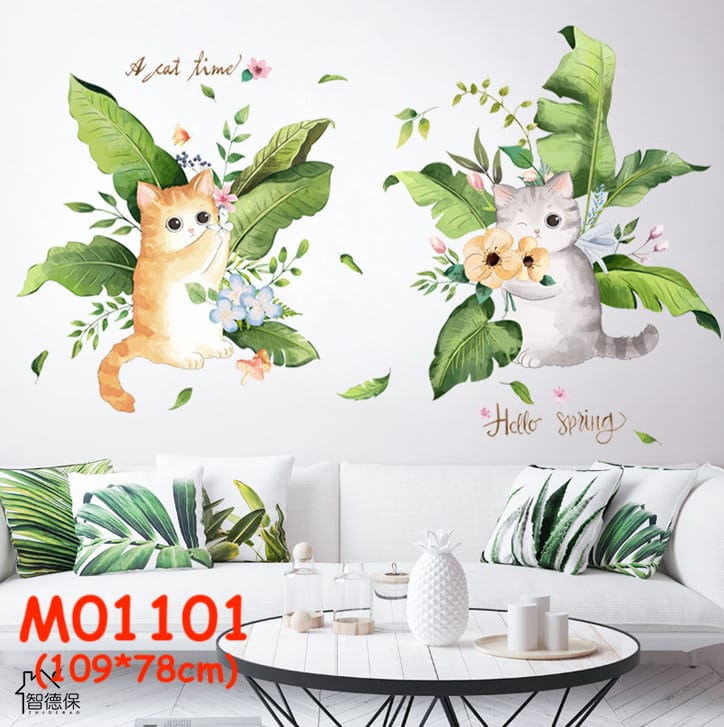สติ๊กเกอร์ใบไม้ สติกเกอร์ แมว