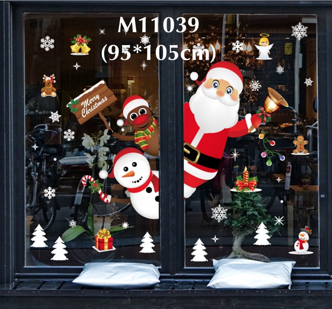 คริสต์มาสสติ๊กเกอร์ สติกเกอร์ติดกระจก ติดผนัง ตกแต่งคริสต์มาส สโนวแมน ซานตา Christmas Glass Wall Stickers - Image 4